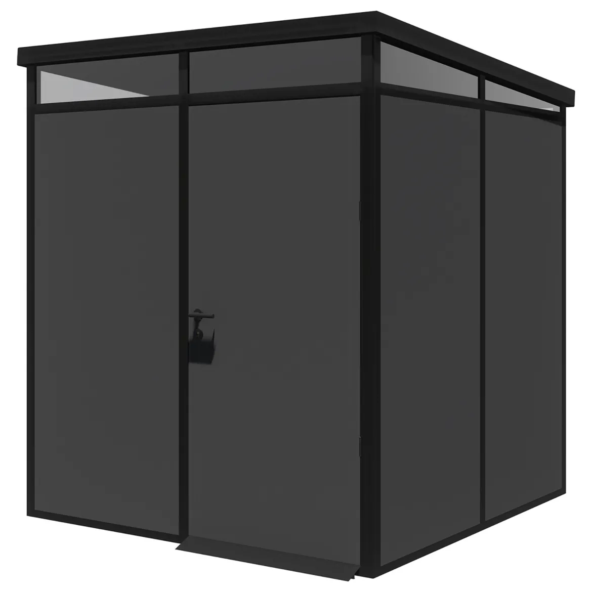 Casetta da Giardino Nero Antracite Nero Pavimento Antiscivolo, con Lucernario, Modulabile Componibile Tetto 1 Falda 200x200x226h cm, Made in Italy