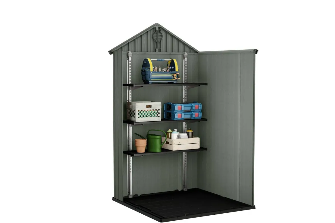 Casetta da Giardino Verde Nero Resistente Agli Agenti Atmosferici Presenza Finestre 190x122x221h cm, Tetto a due Falde - Shawano