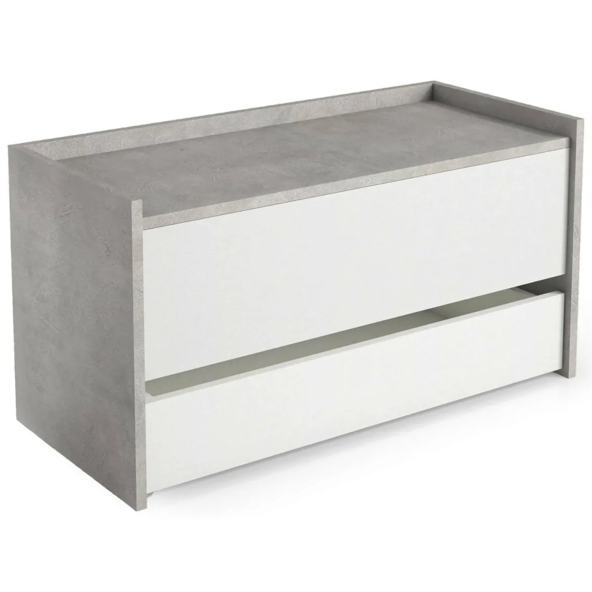Cassapanca con scarpiera da ingresso 90x40x46h cm bianca e cemento - Sogno