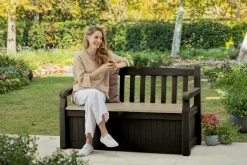 Cassapanca da giardino con schienale 140x60x84h cm marrone e beige - Chestermere