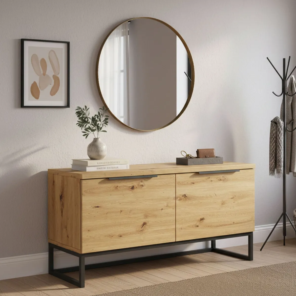 Cassapanca Marrone Rovere Nodi Colore Ripiano Marrone Materiale Struttura in Metallo 98x37x50h cm - Sciara