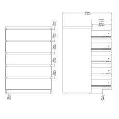 Cassettiera Beige 5 Cassetti Apertura Scorrevole 77x50x111h cm, Chiusura Scorrevole - Ansel