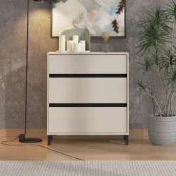 Cassettiera Beige Nero 6 Cassetti Apertura Scorrevole 157x40x90h cm, Chiusura Scorrevole - Mapello