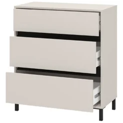 Cassettiera Beige Nero 3 Cassetti Apertura Scorrevole 80x40x90h cm, Chiusura Scorrevole - Mapello