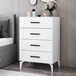 Cassettiera Bianco 4 Cassetti Apertura Scorrevole 72x47x106h cm, Chiusura Scorrevole - Lornar