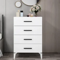Cassettiera Bianco 4 Cassetti Apertura Scorrevole 72x47x106h cm, Chiusura Scorrevole - Lornar