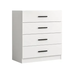 Cassettiera Bianco 4 Cassetti Apertura Scorrevole 90x47x100h cm, Chiusura Scorrevole - Lierna
