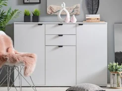 Cassettiera Bianco Nero 2 Cassetti Apertura Battente, Scorrevole 135x40x95h cm, Chiusura Battente, Scorrevole - Mainarda