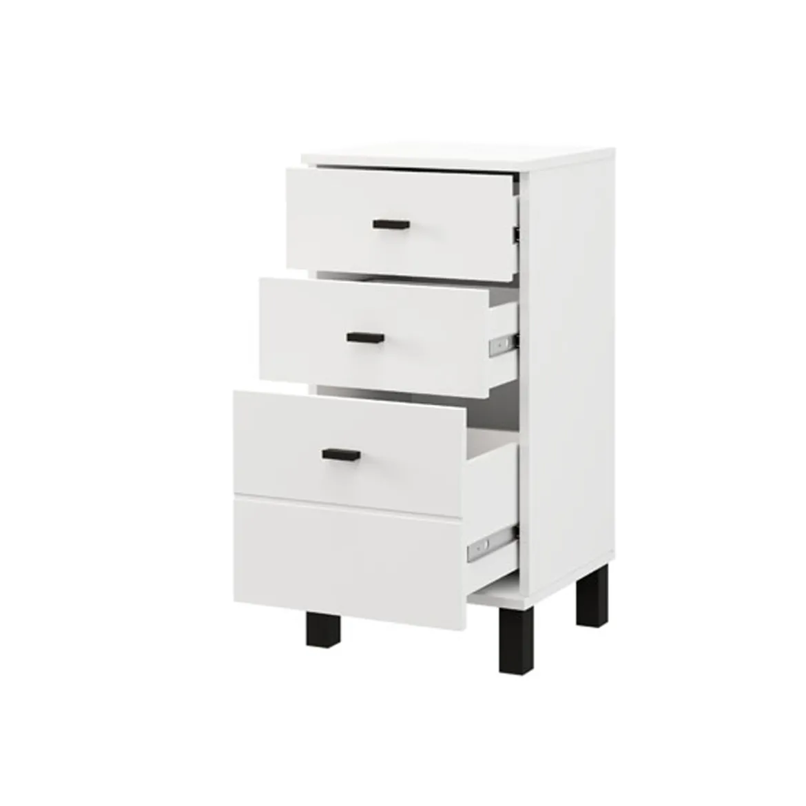 Cassettiera Bianco Nero 5 Cassetti Apertura Scorrevole 45x40x95h cm, Chiusura Scorrevole - Mainarda