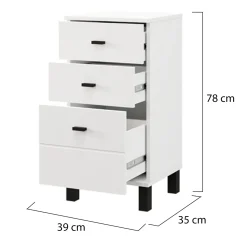 Cassettiera Bianco Nero 5 Cassetti Apertura Scorrevole 45x40x95h cm, Chiusura Scorrevole - Mainarda