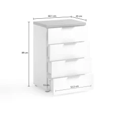 Cassettiera 4 cassetti bianca lucida e rovere 60x89h cm - Amman