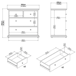 Cassettiera 4 cassetti grigia cenere 70x42h cm - Kalmaegi