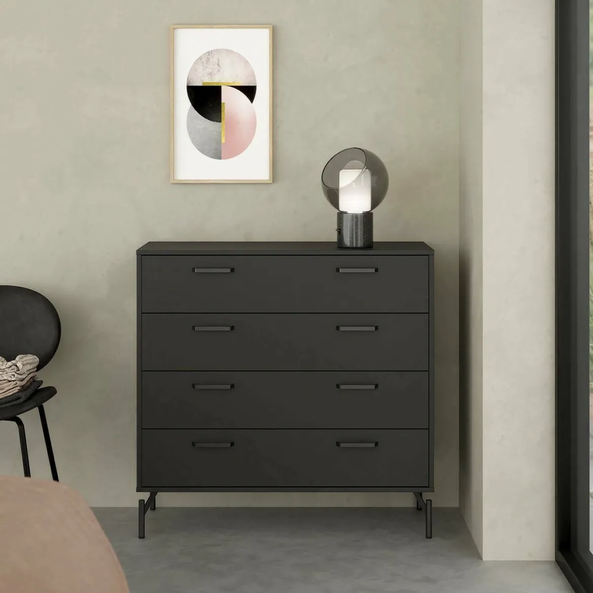 Cassettiera 4 cassetti nera 98x95h cm - Puglia