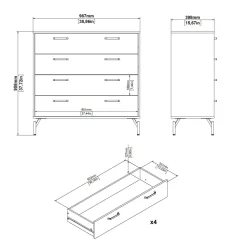 Cassettiera 4 cassetti nera 98x95h cm - Puglia
