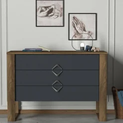 Cassettiera 3 cassetti noce e antracite 110x76h cm - Jova