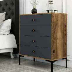 Cassettiera 5 cassetti noce e antracite 76x90h cm - Molly