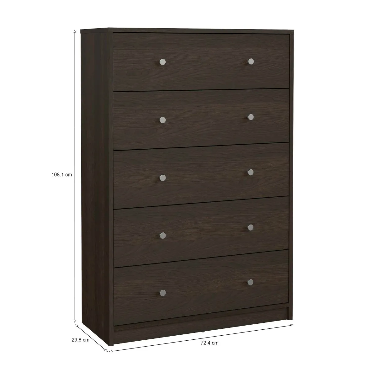 Cassettiera 5 cassetti noce 72x108h cm - Contessa