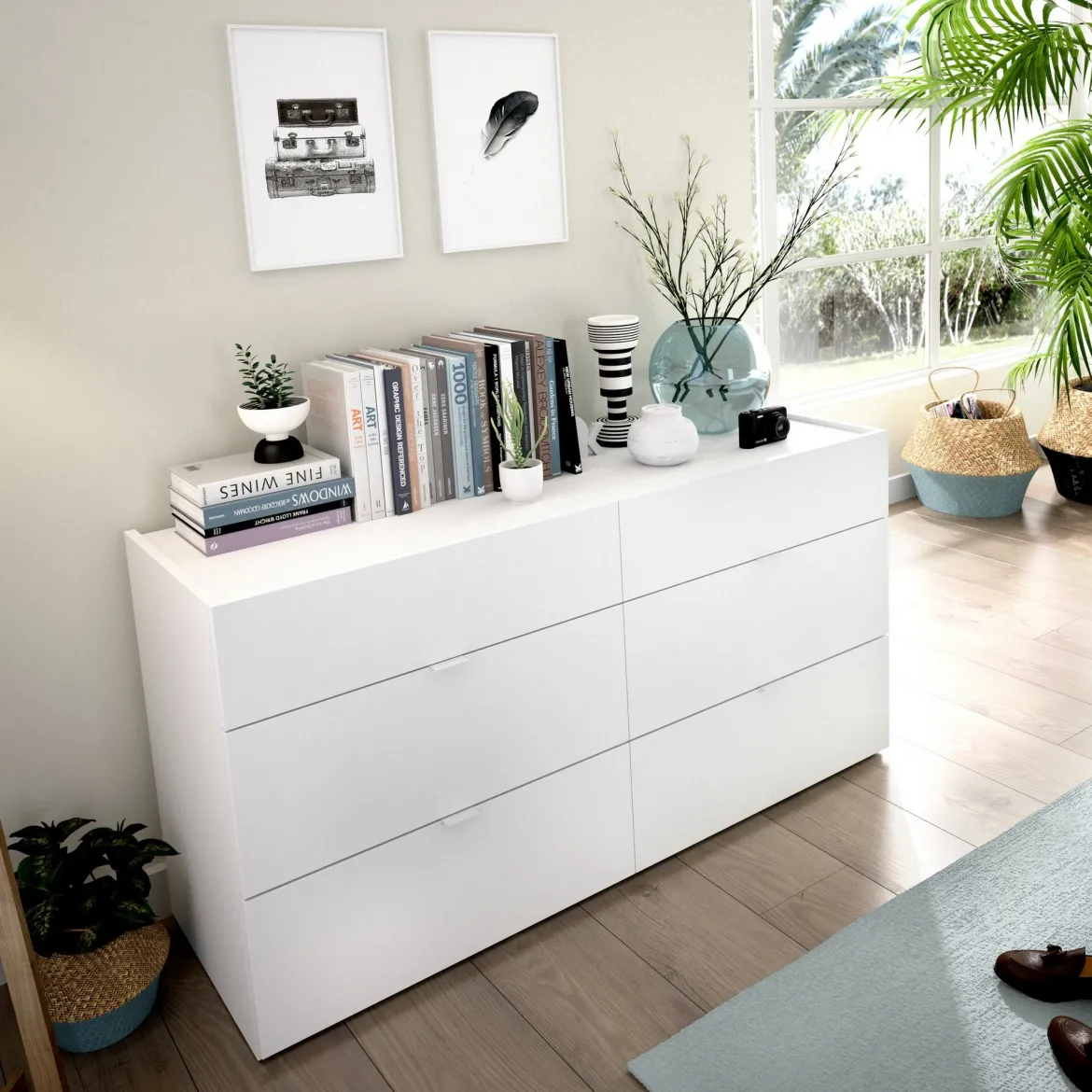 Cassettiera con maniglie bianca 120x62h cm - Avana