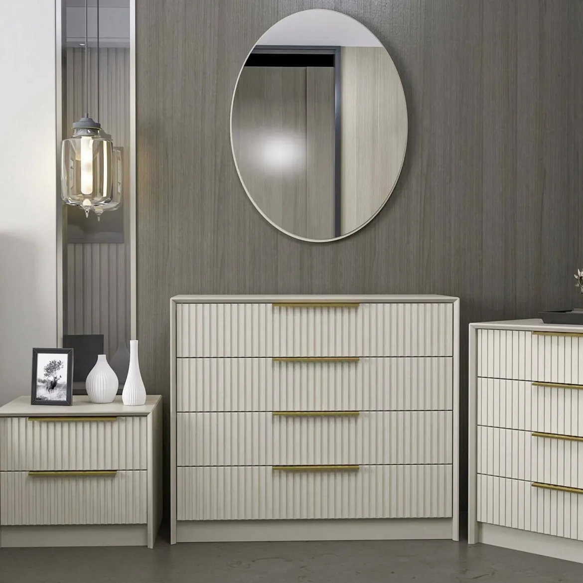 Cassettiera con maniglie cemento 100x85h cm - Nepartak