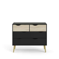 Cassettiera con maniglie nera e quercia 98x81h cm - Azir
