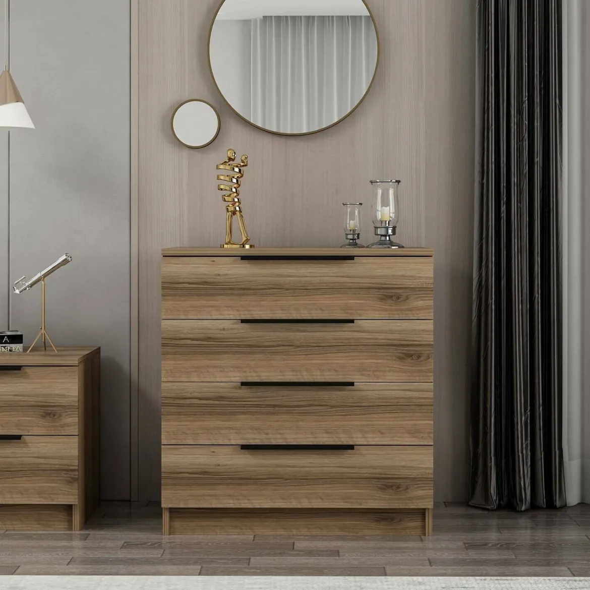 Cassettiera con maniglie noce e bianca marmo 76x90h cm - Molly