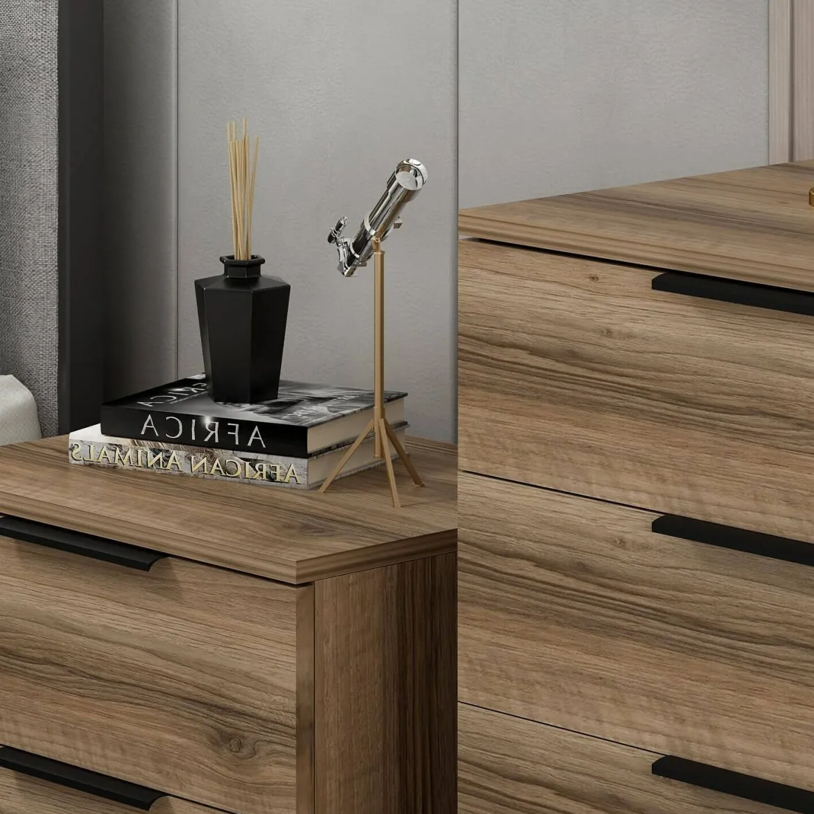 Cassettiera con maniglie noce e bianca marmo 76x90h cm - Molly