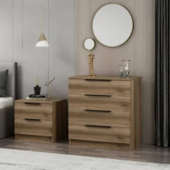 Cassettiera con maniglie noce e bianca marmo 76x90h cm - Molly