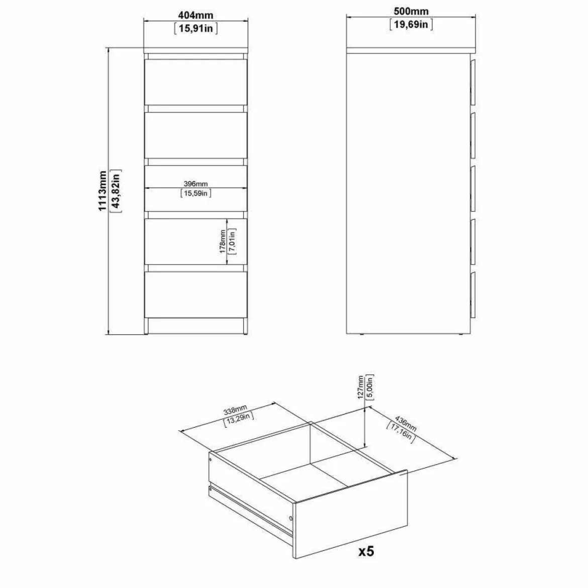 Cassettiera con maniglie rovere 50x111h cm - Achaldi