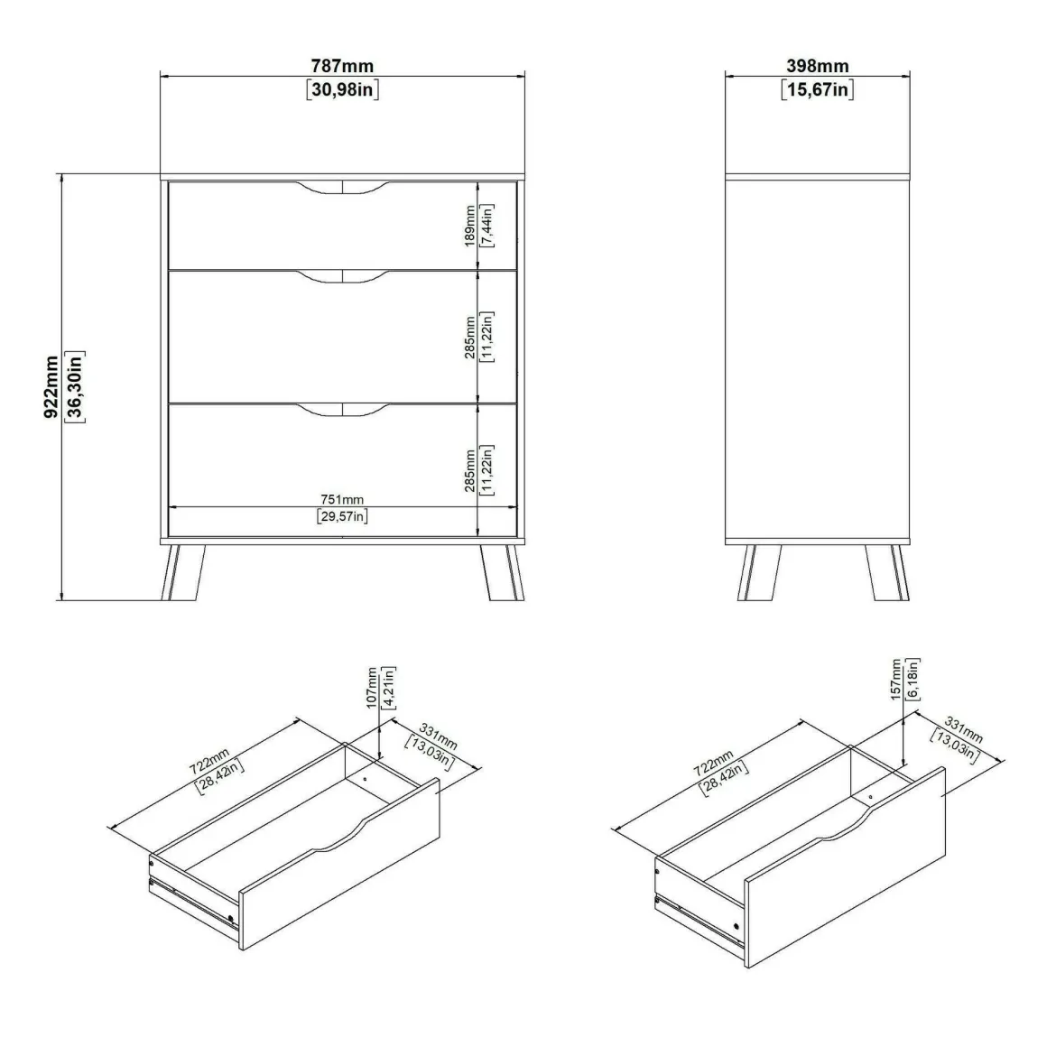 Cassettiera con maniglie rovere e bianca 78x92h cm - Alamid