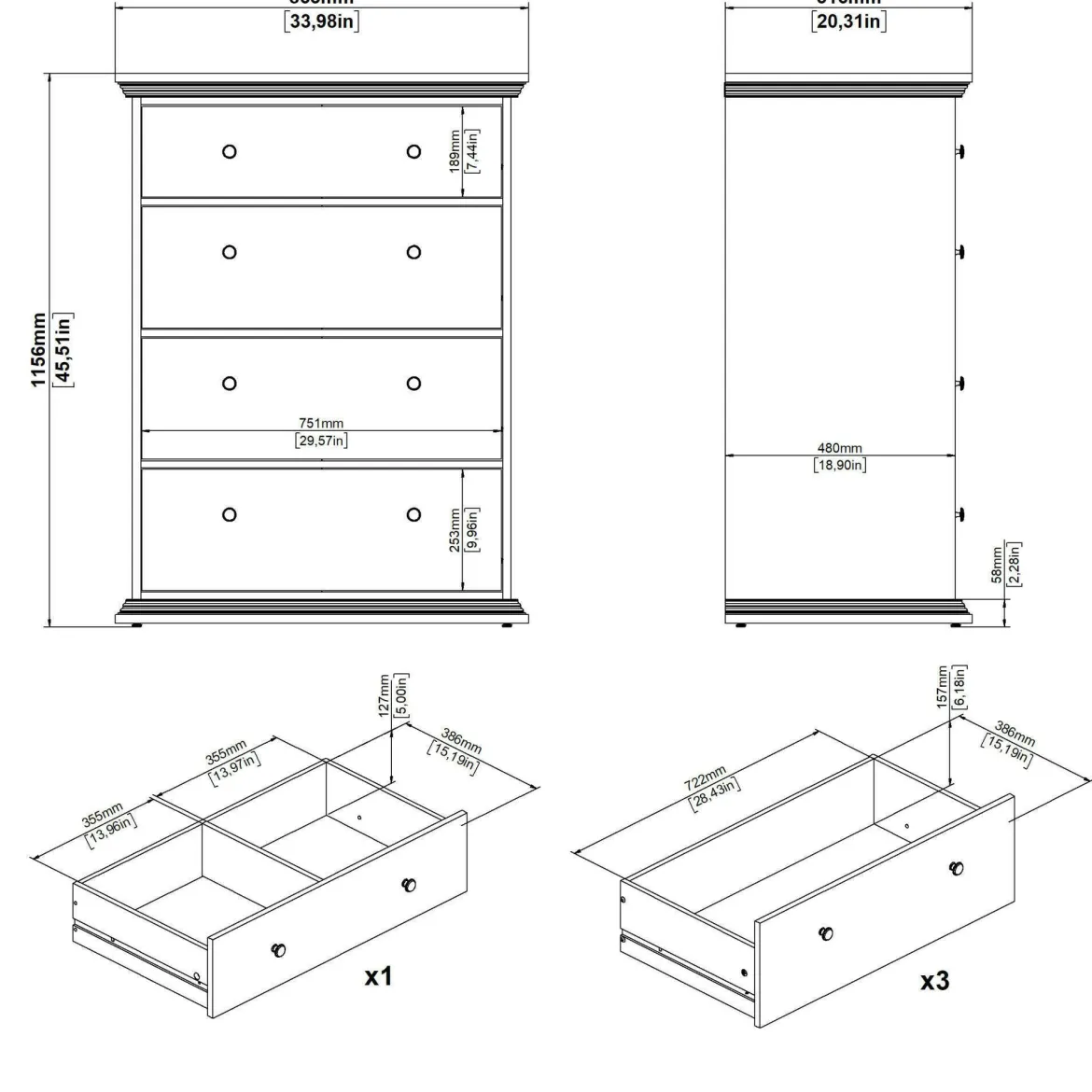 Cassettiera grande bianca 86x115h cm - Lehar