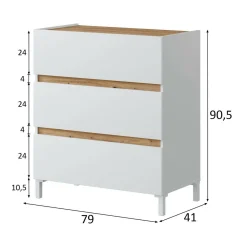 Cassettiera in legno bianca e rovere nodi 79x90h cm - Teddy