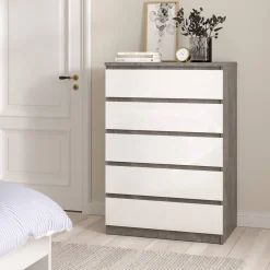 Cassettiera in legno cemento e bianca lucida 77x111h cm - Ansel