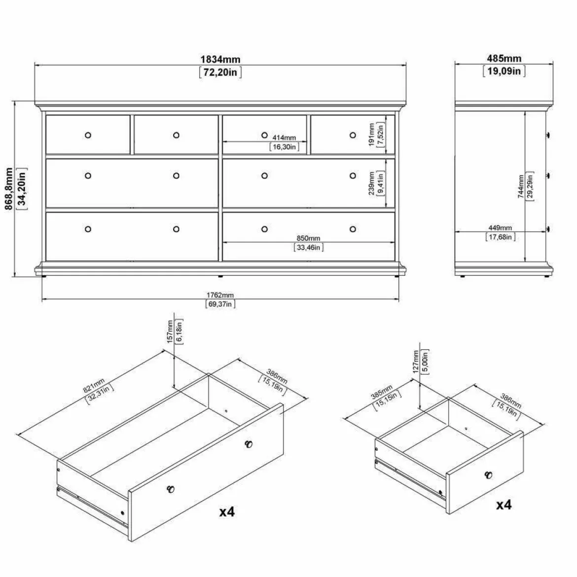 Cassettiera in legno grigia 183x86h cm - Asiagela