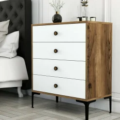 Cassettiera in legno noce e bianca 76x90h cm - Molly
