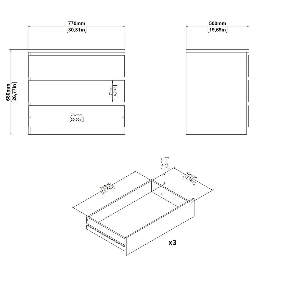 Cassettiera in legno quercia 77x68h cm - Kajiki