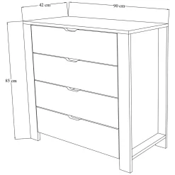 Cassettiera Marrone Rovere Bianco 4 Cassetti Apertura Scorrevole 90x42x85h cm, Chiusura Scorrevole - Pastena