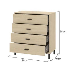 Cassettiera Marrone Rovere 4 Cassetti Apertura Scorrevole 80x40x90h cm, Chiusura Scorrevole - Rosasco