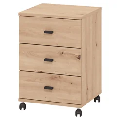 Cassettiera Marrone Rovere Nodi 3 Cassetti con Ruote 39x35x56h cm, Apertura Scorrevole - Kaza
