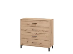 Cassettiera Marrone Rovere Nodi Nero 4 Cassetti Apertura Scorrevole 93x40x90h cm, Chiusura Scorrevole - Vidor