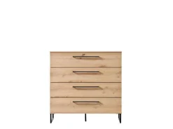 Cassettiera Marrone Rovere Nodi Nero Nero 4 Cassetti Apertura Scorrevole 91.5x42x95h cm, Chiusura Scorrevole - Porzio
