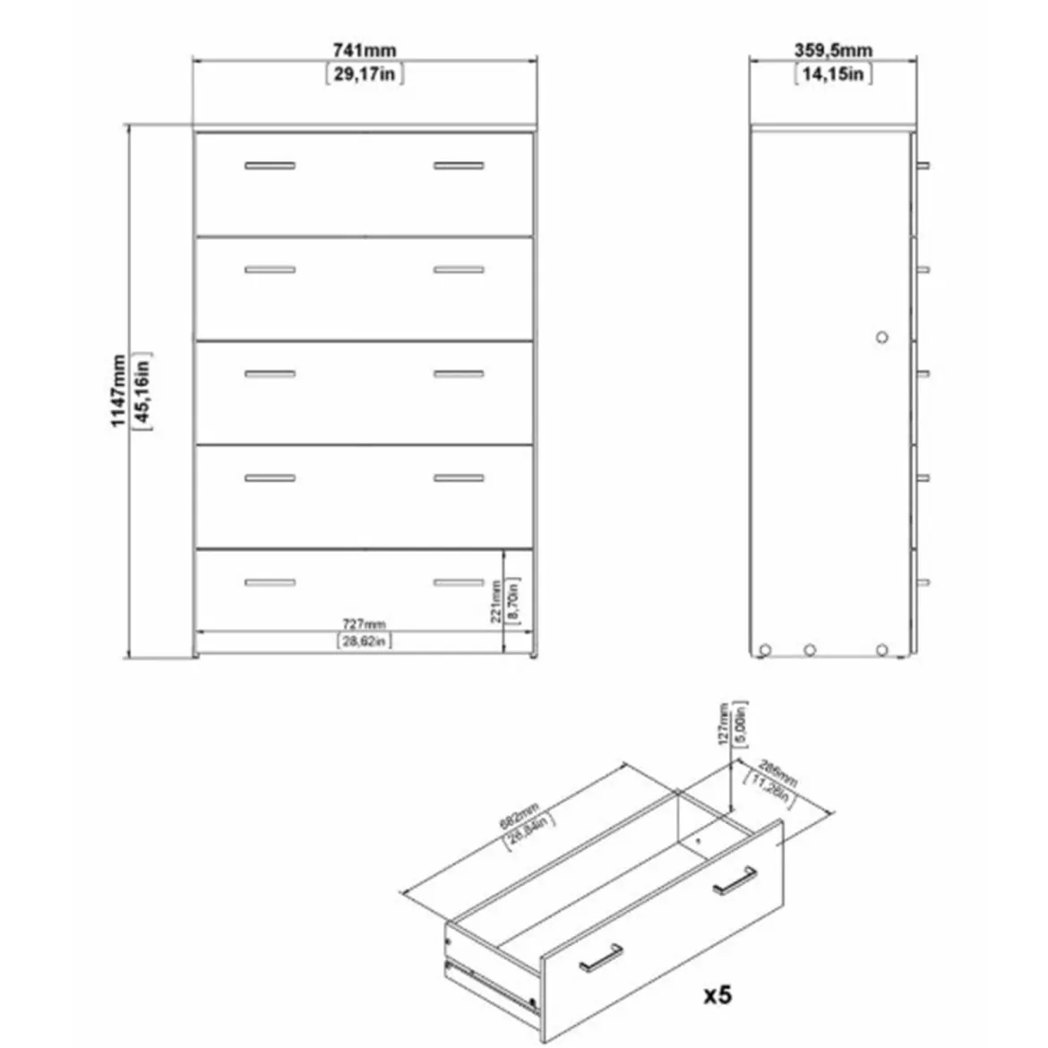 Cassettiera minimal bianca 74x114h cm - Aikol