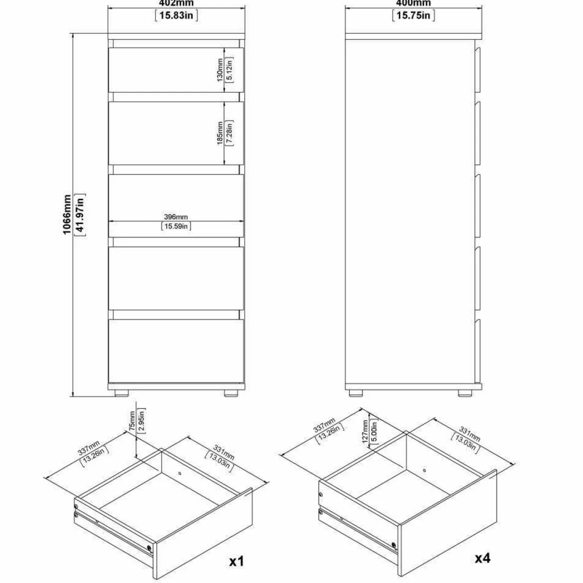 Cassettiera moderna quercia 40x106h cm - Abelarda