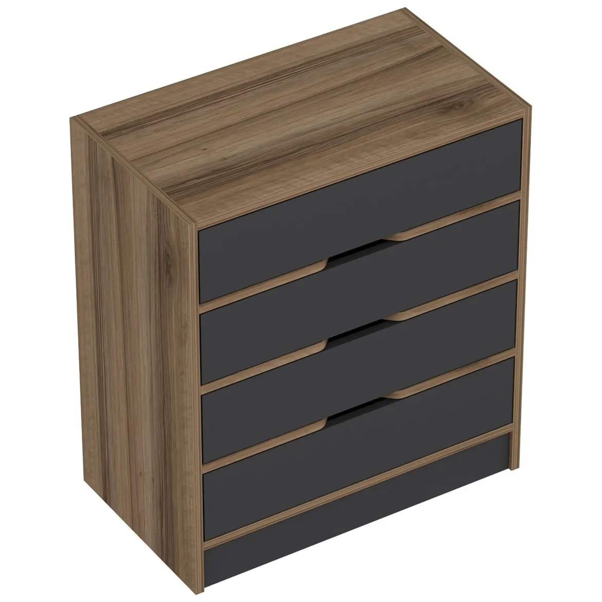 Cassettiera Nero Antracite Marrone Noce 4 Cassetti Apertura Scorrevole 70x40x79h cm, Chiusura Scorrevole - Gazzola