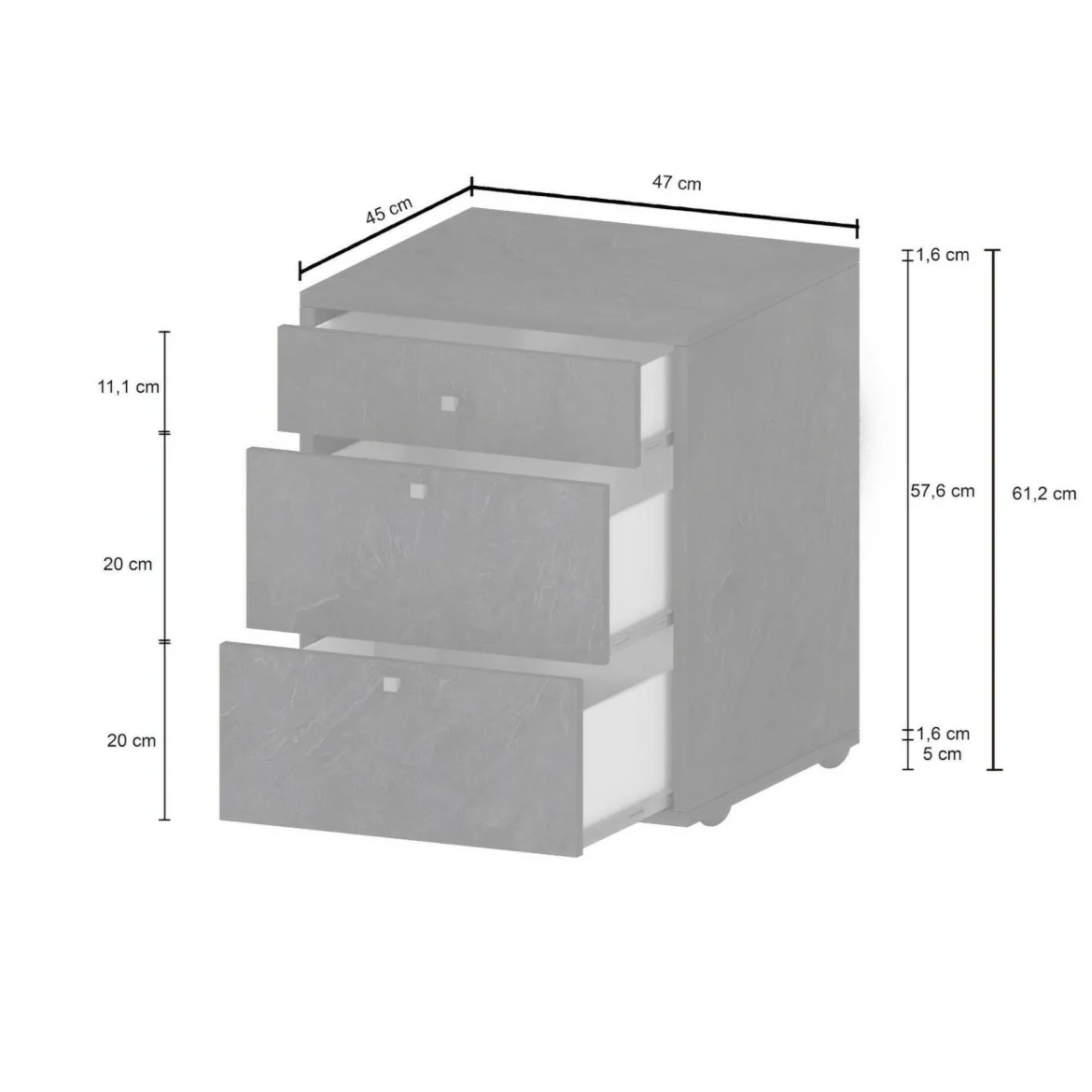Cassettiera piccola ardesia 47x61h cm - Asgabat