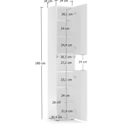 Colonna 2 ante 34x180h cm bianco lucido - Volpetta