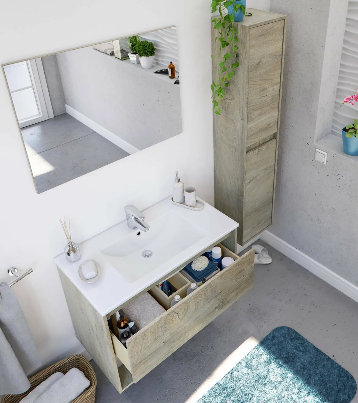 Colonna bagno sospesa 2 ante 30x140h cm rovere - Aladin