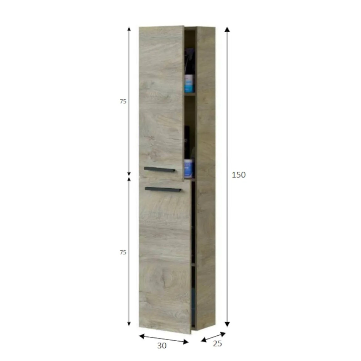 Colonna sospesa bagno 2 ante 30x150h cm rovere - Notte