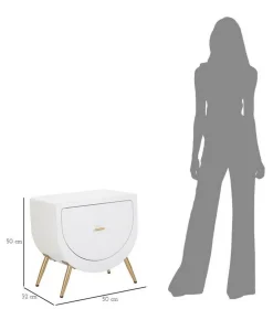 Comodino 1 anta bianco e oro 50x32x50h cm - Suze