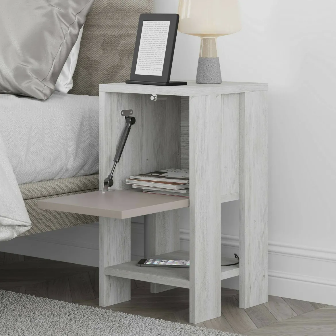 Comodino 1 anta bianco e tortora 30x30x55h cm - Filippa