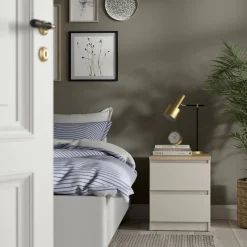 Comodino Beige 2 Cassetti un Ripiano 40x40x50h cm, Apertura Scorrevole - Azar